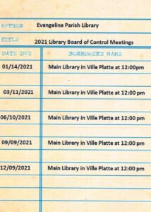 Library Board of Control meets Thursday, March 12th at 12 noon in Mamou @ Main Library (Ville Platte)